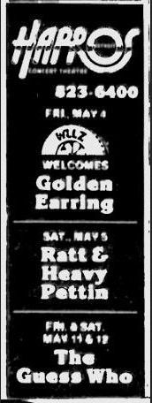 Golden Earring show announcement May 04, 1984 Harpo's - Detroit